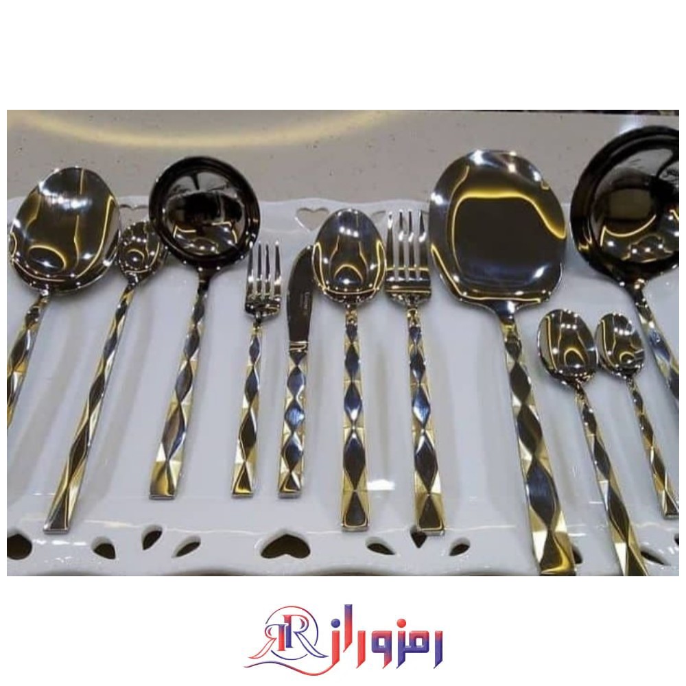 سرویس قاشق و چنگال 6 نفره 45 پارچه یونیک نیمه طلایی مدل جولیا 3 بعدی دهنه اروپایی